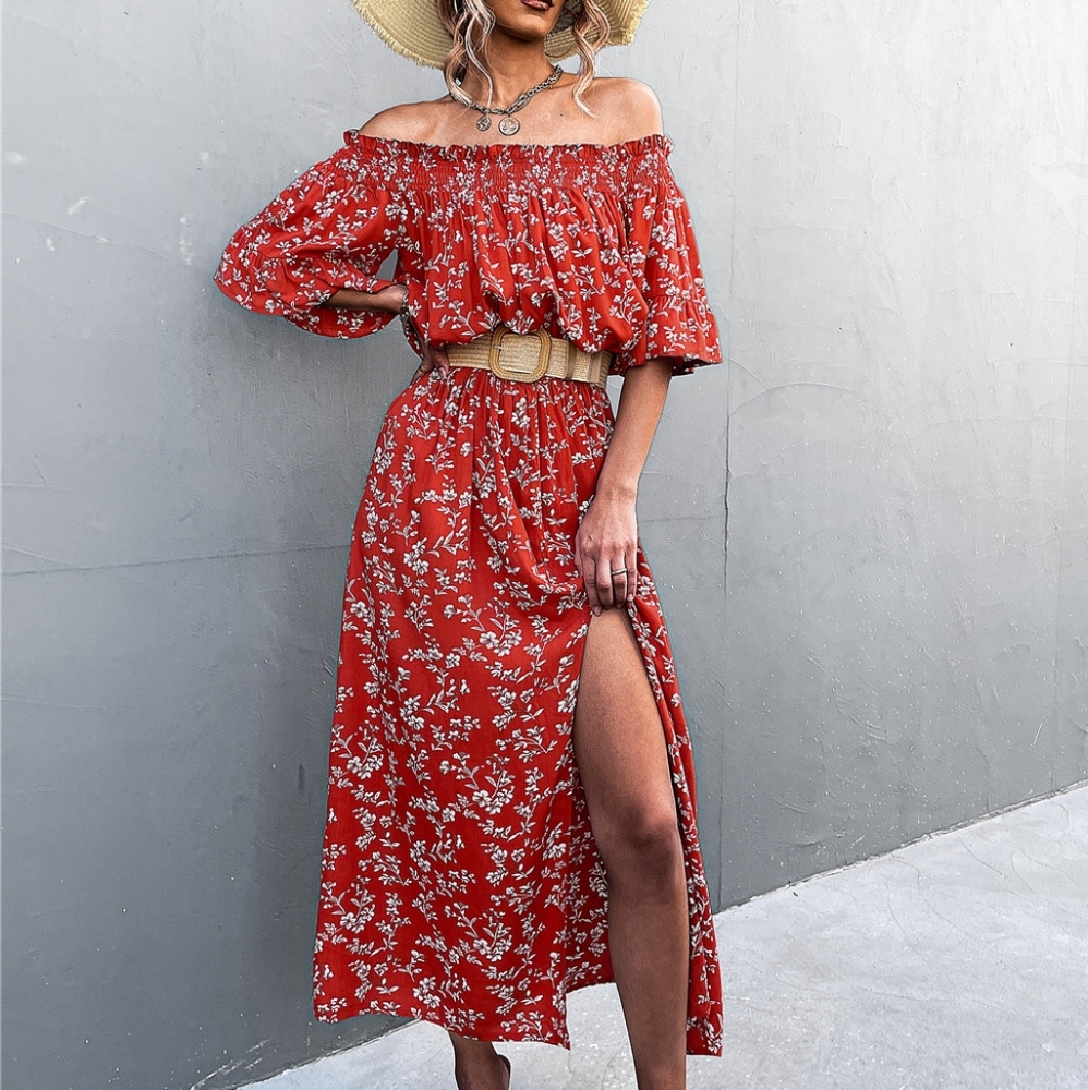 🔥NWT Floral Front Slit Off-Shoulder Maxi Dress (Belt Not Included)
